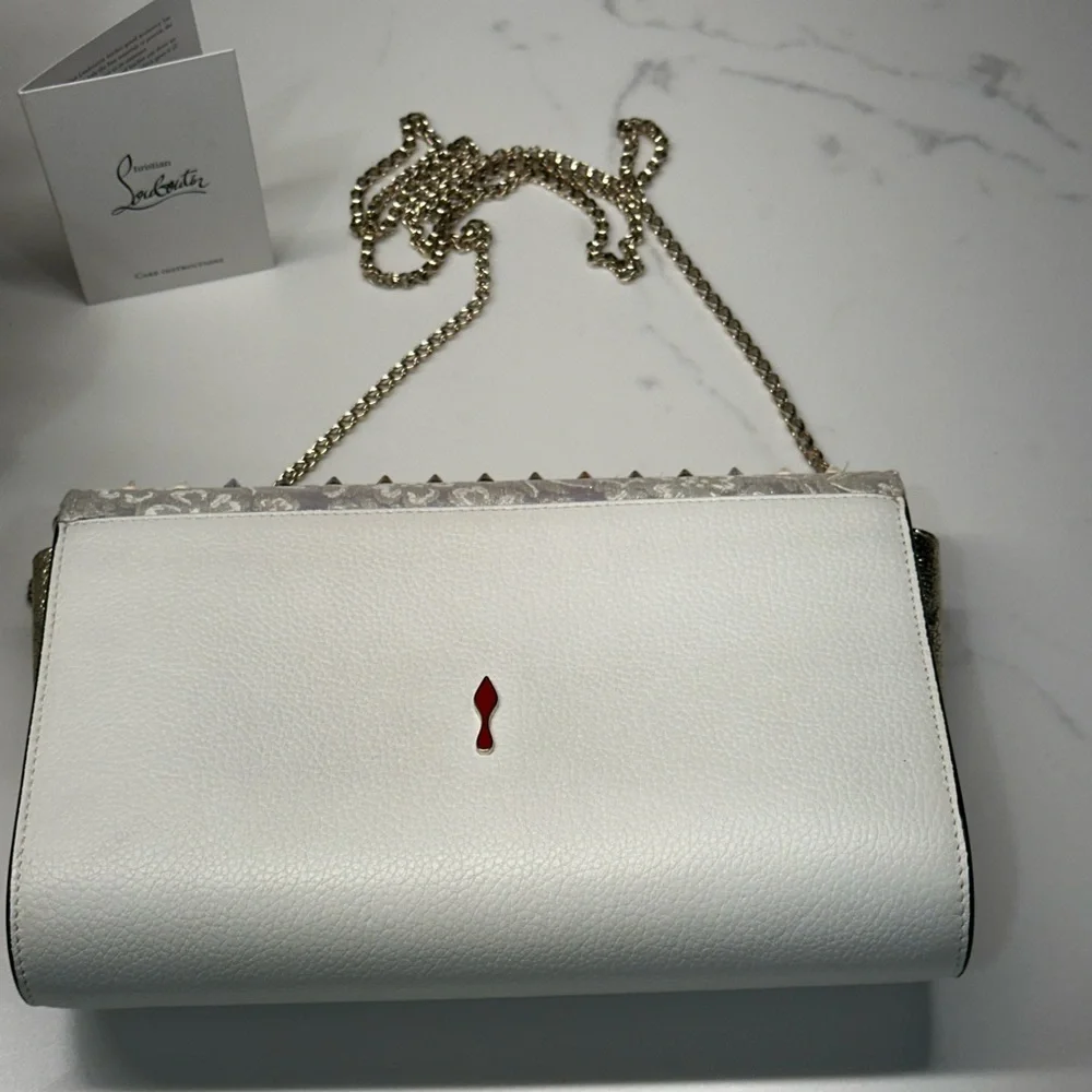 Christian Louboutin Paloma Silver and Gold Studded Clutch Shoulder Bag